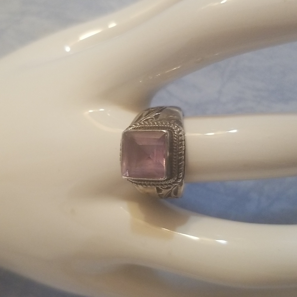 Antique Sterling Silver with Amethyst Faceted Stone